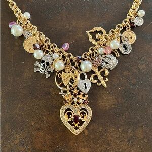 Vintage Graziano Gold-Tone Multi Charm Necklace, Bracelet, + Earrings